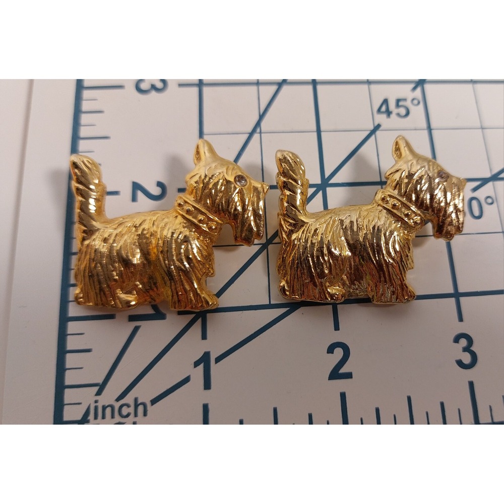 🐶🐶  Set Of 2 Vintage Scotty Puppy‎ Dog Gold Tone Brooch Lapel Pin